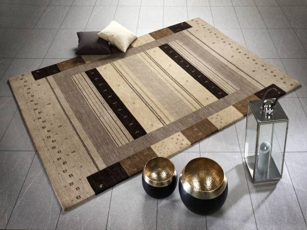 LORIBA NOMAD NATURE handgewebter Schurwoll-Teppich