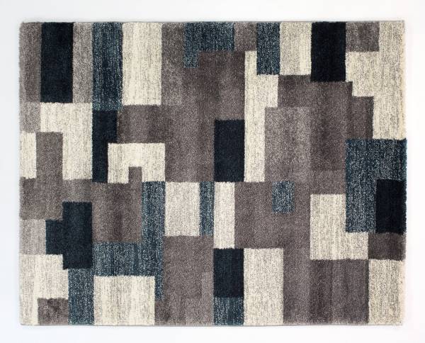 YAVARI PAVED moderner Designer Teppich Öko-Tex in grau-petrol, Größe: 65x130 cm