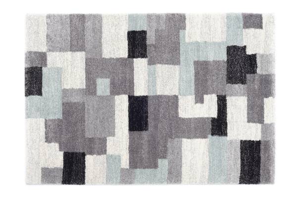 YAVARI PAVED moderner Designer Teppich Öko-Tex in grau-blau, Größe: 65x130 cm